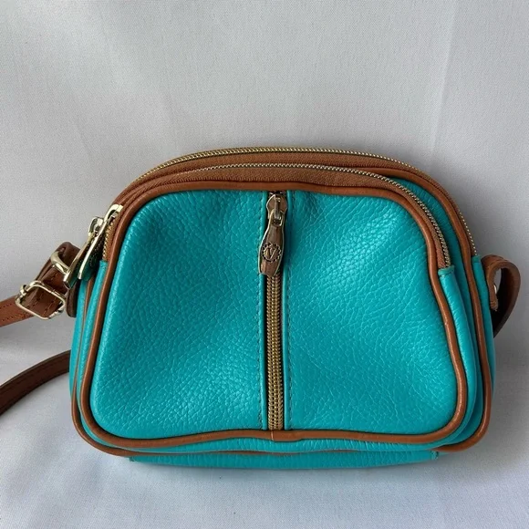 Valentina Teal/turquoise Leather Crossbody Bag - Picture 2 of 9